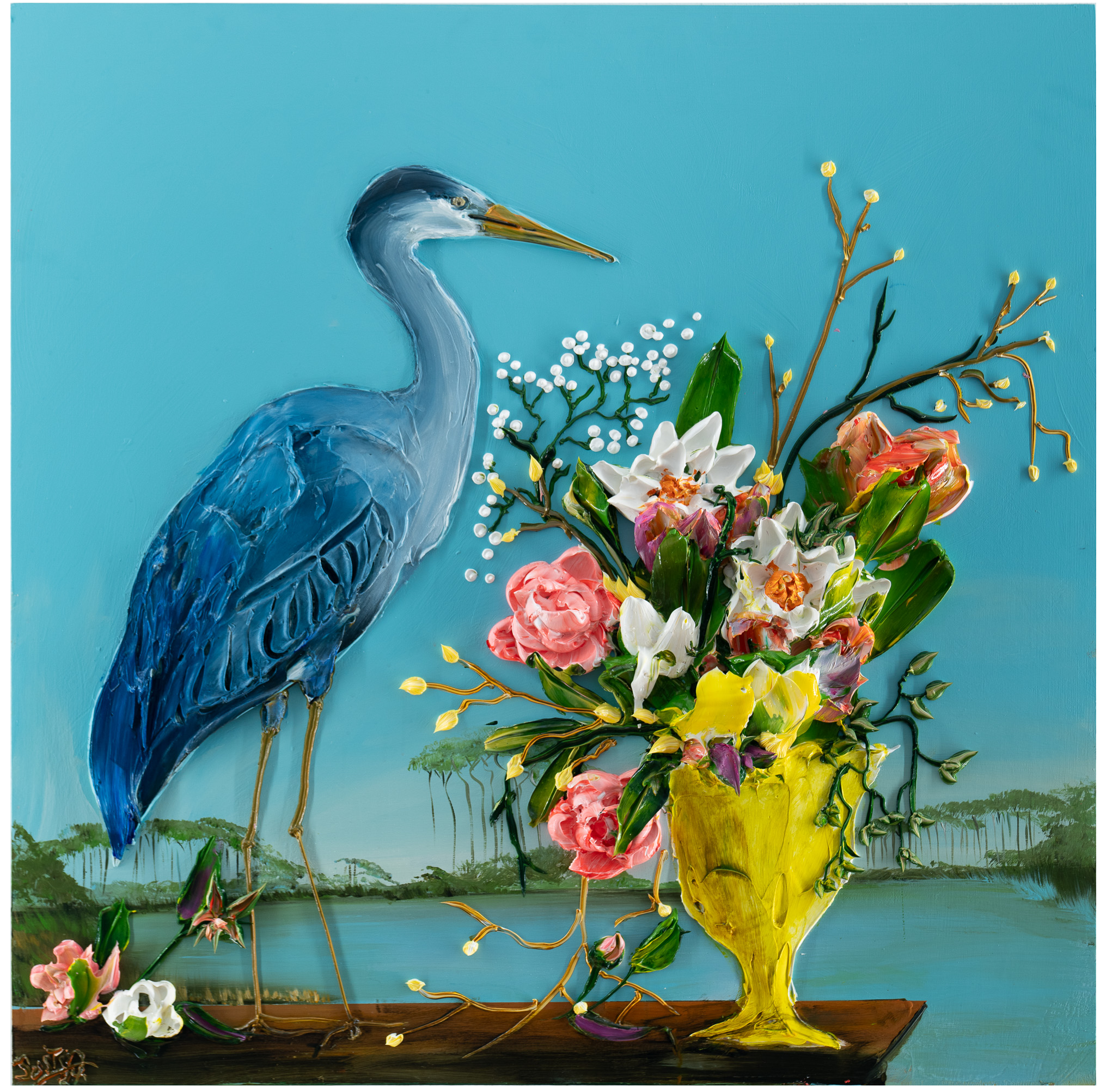 Heron and Vase, 36x36 – Justin Gaffrey