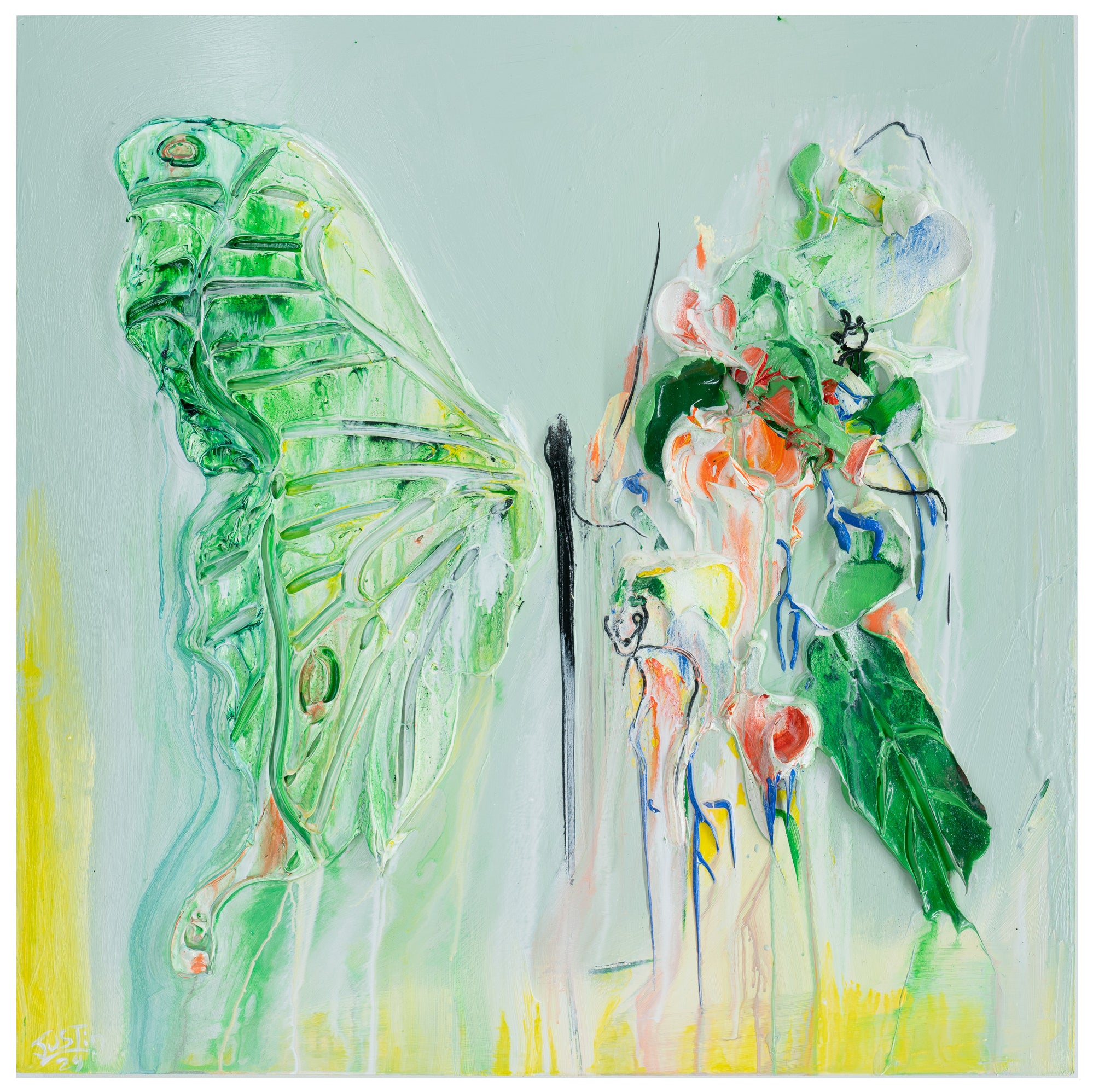 Green Abstract Butterfly, 36x36