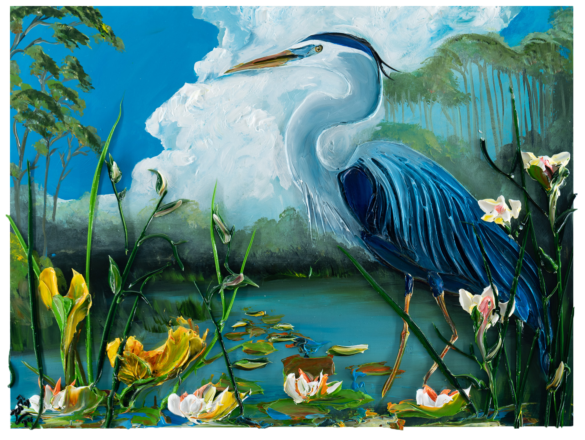 Heron Among Lotus, 40x30