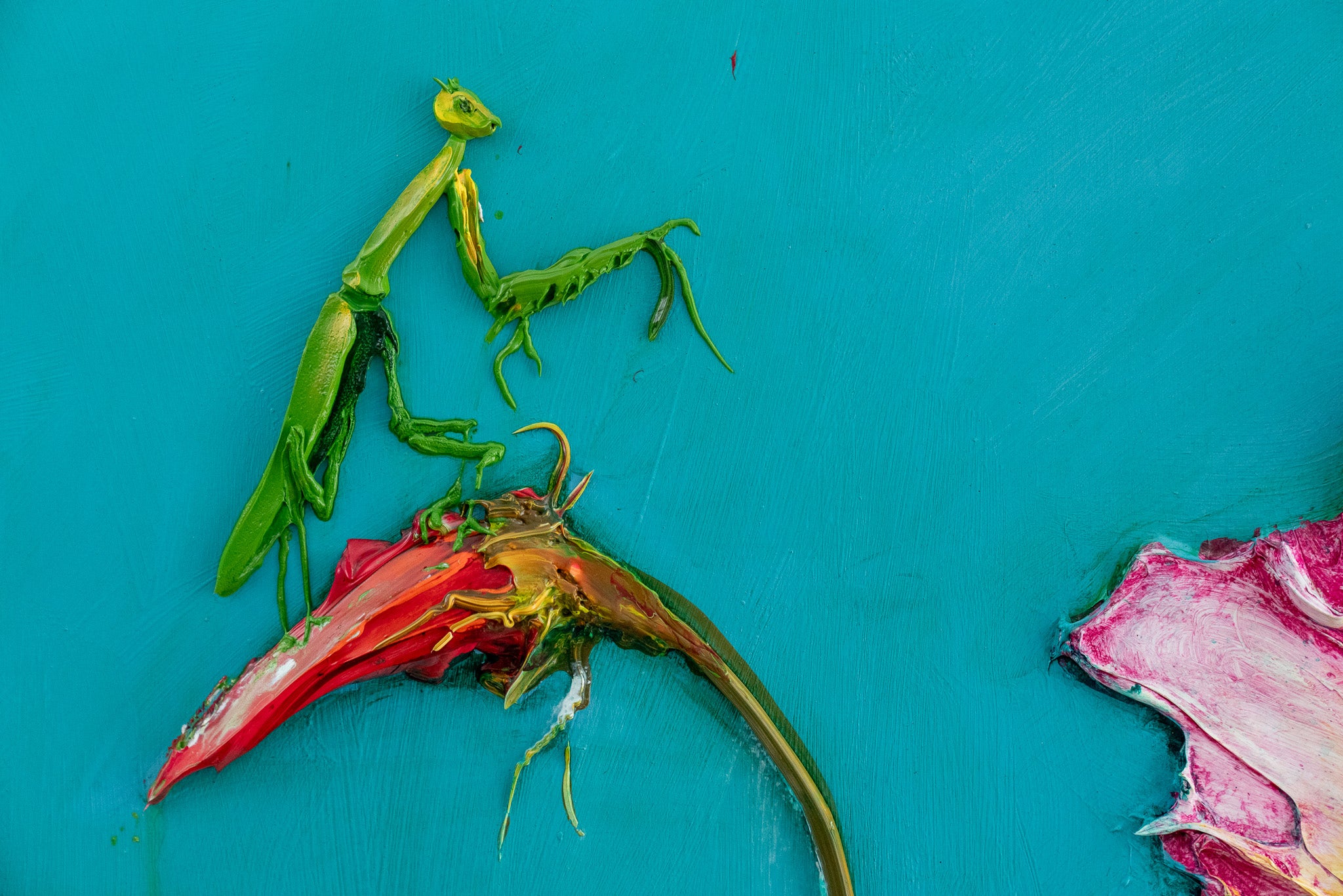 Hummingbird, Praying Mantis, and Petunia, 40x30