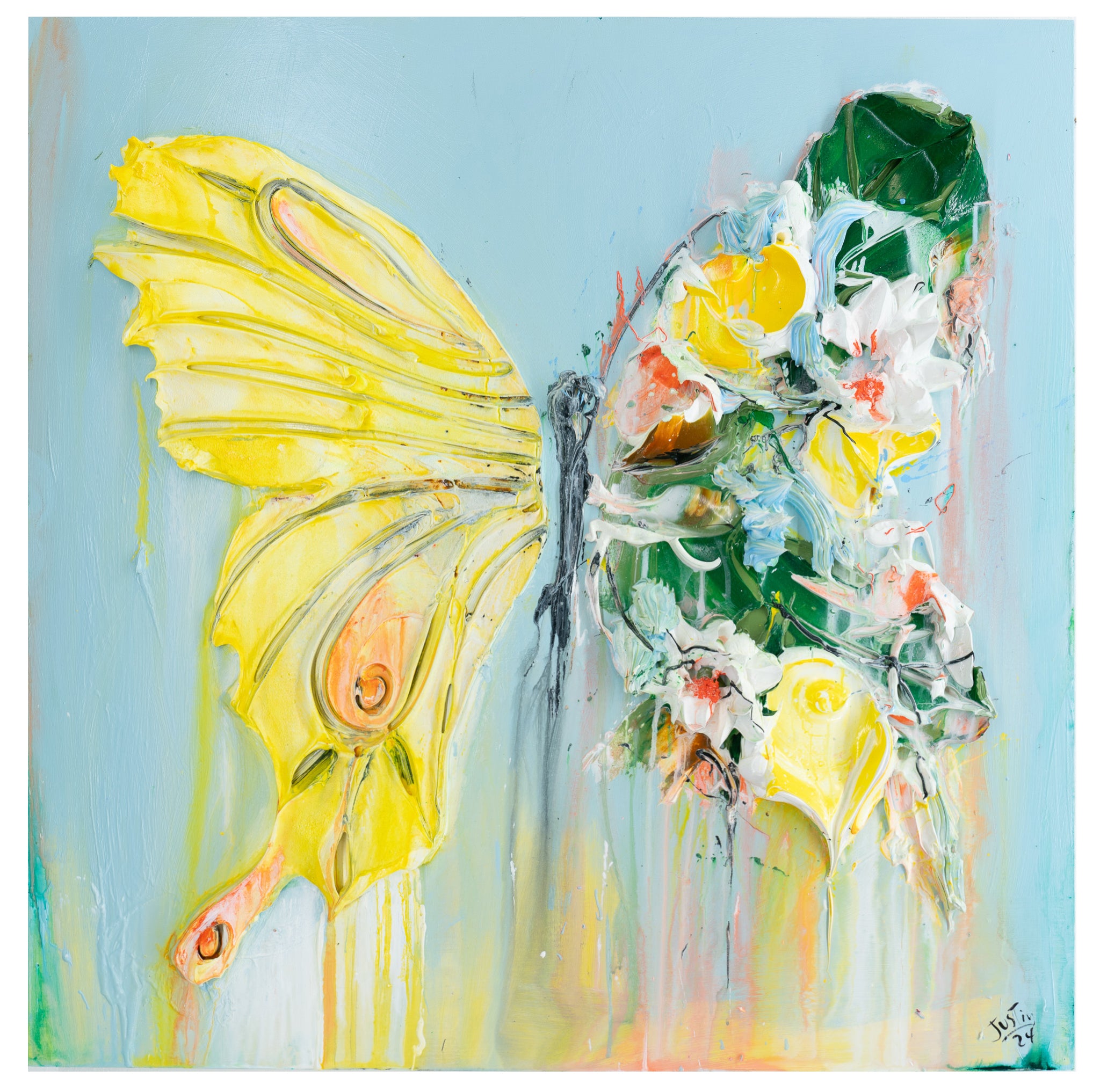 Yellow Abstract Butterfly, 36x36