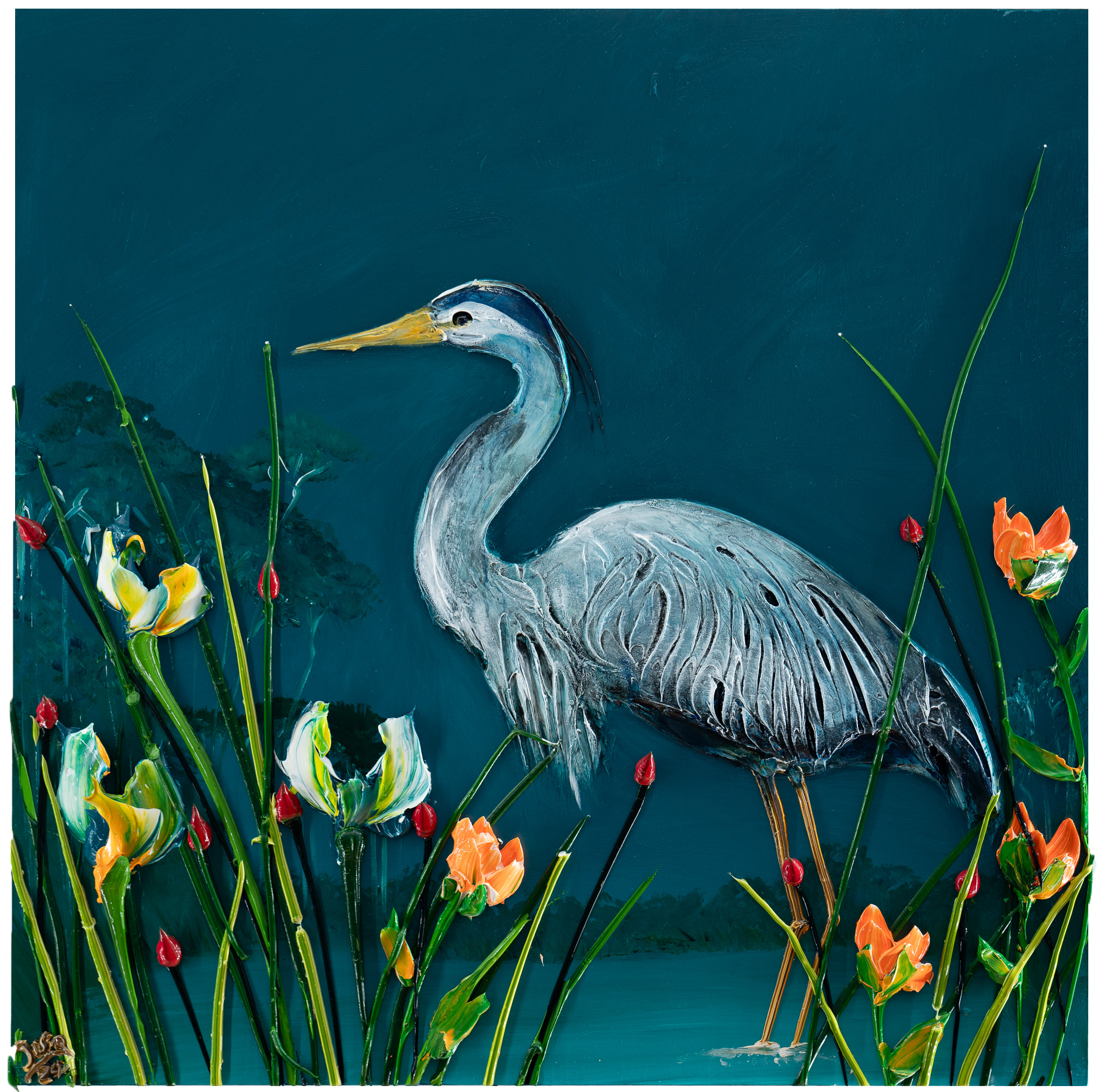 Midnight Heron, 36x36