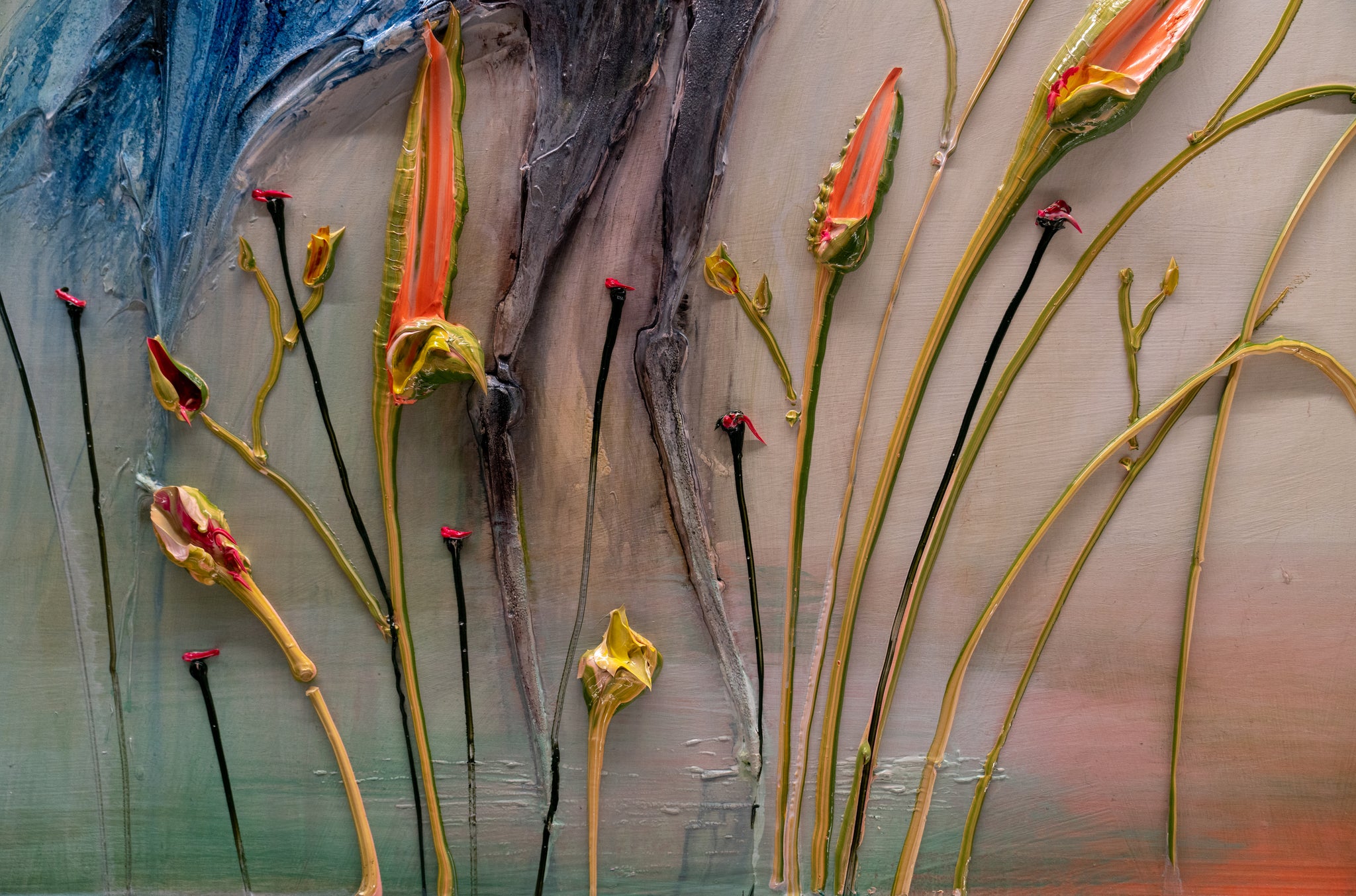 Gulf Heron with Daylilies, 36x36