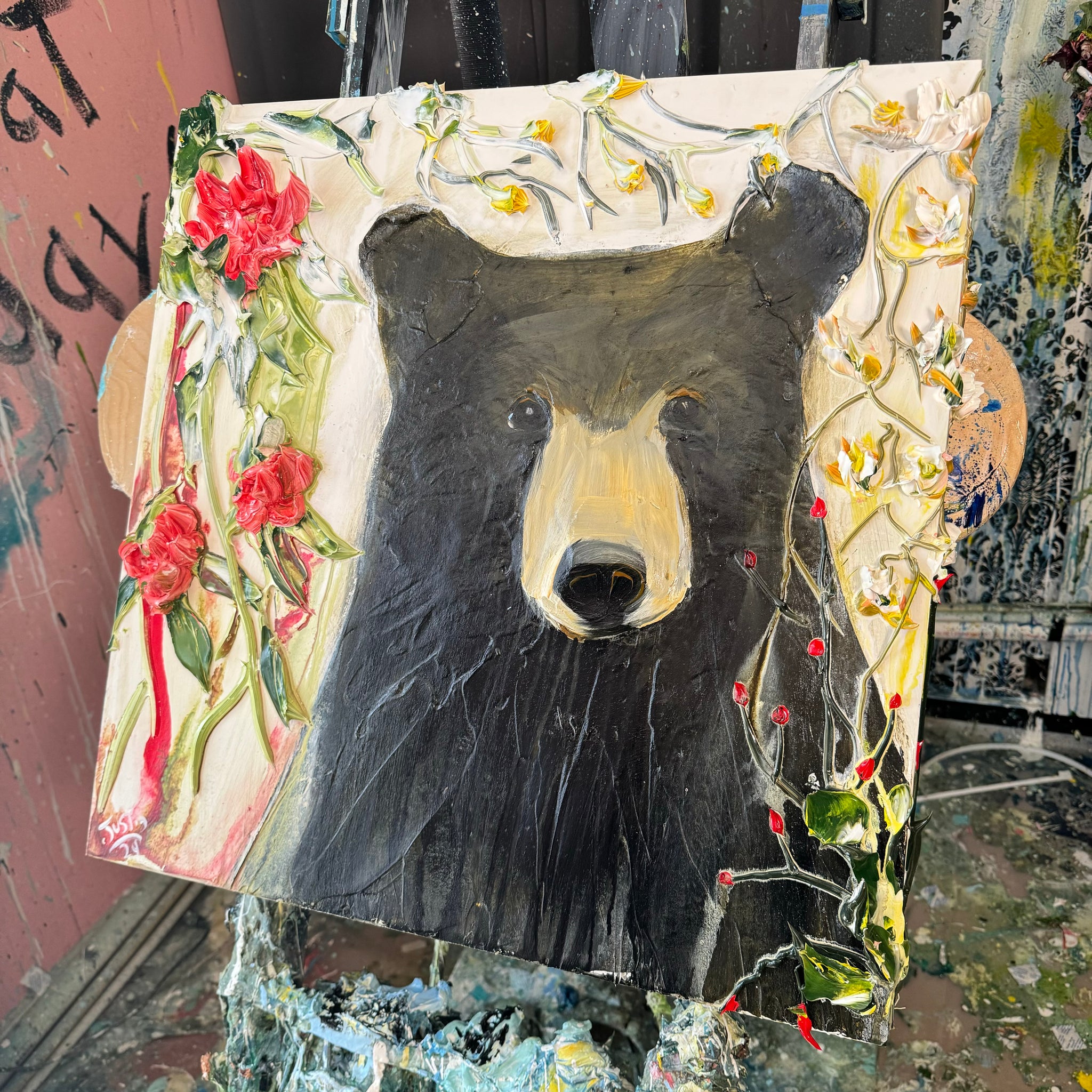 Bear in Flowers 01, 24x24