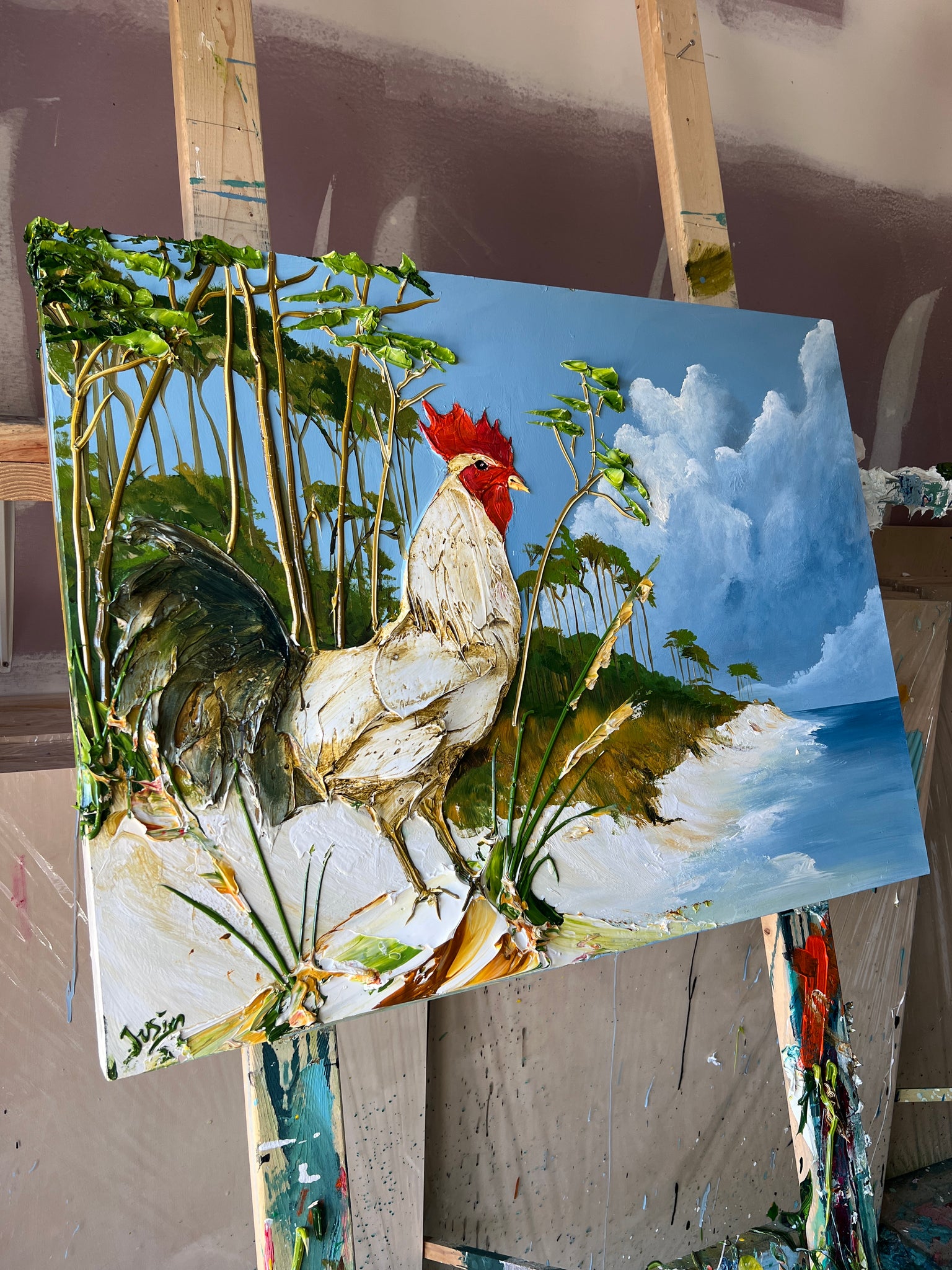 Pondering Rooster, 40x30