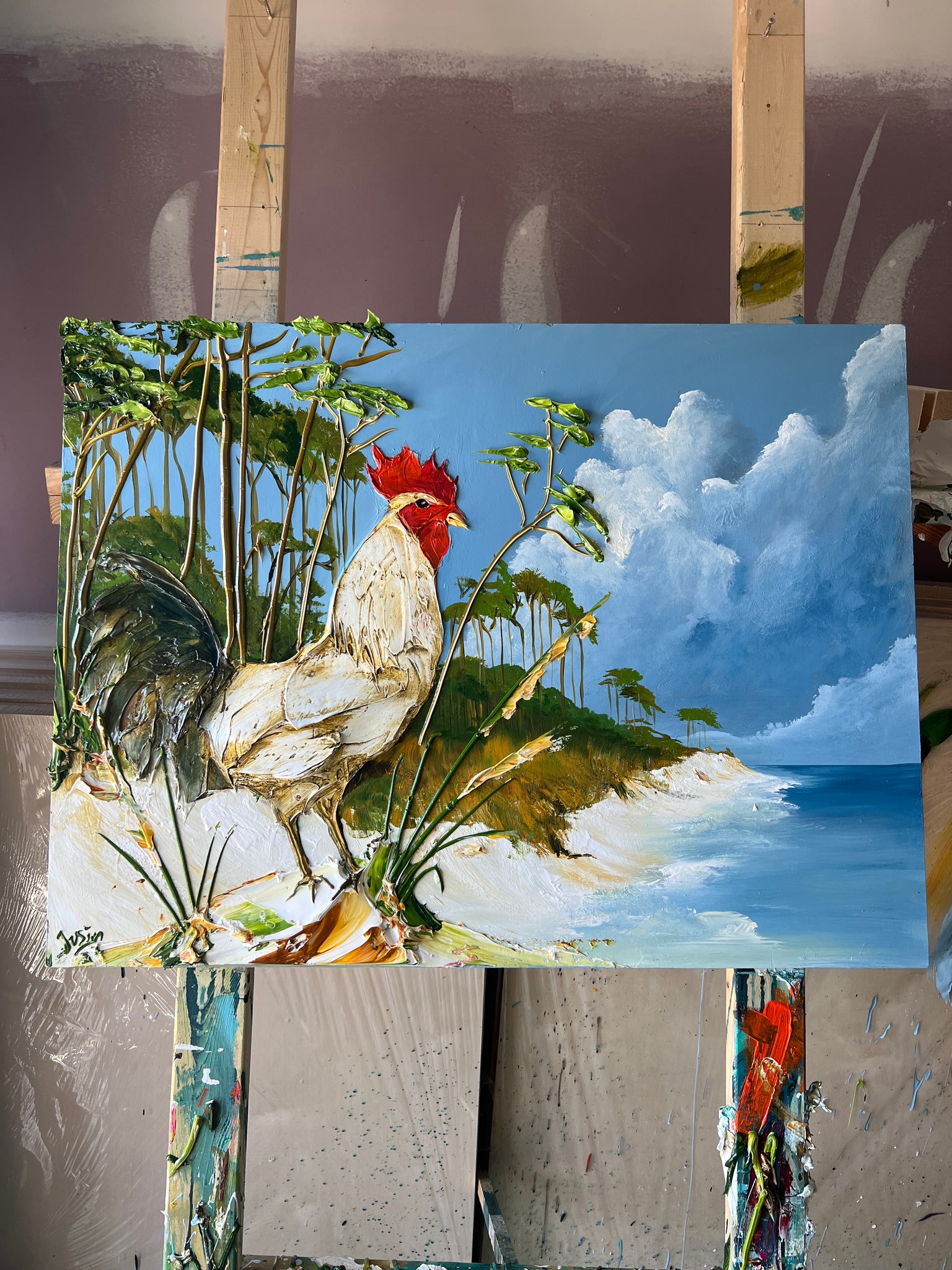 Pondering Rooster, 40x30