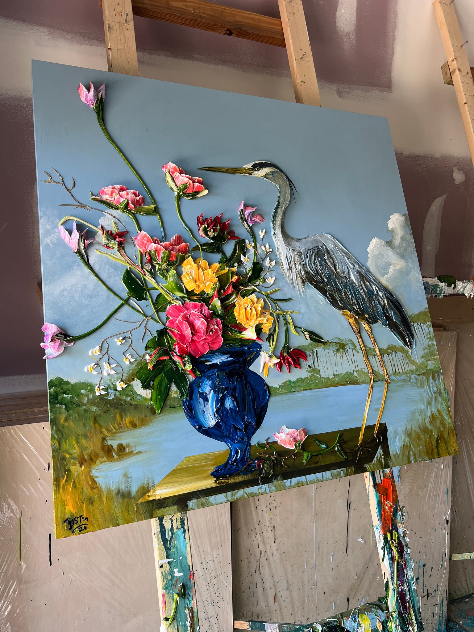 Heron and Vase, 48x48