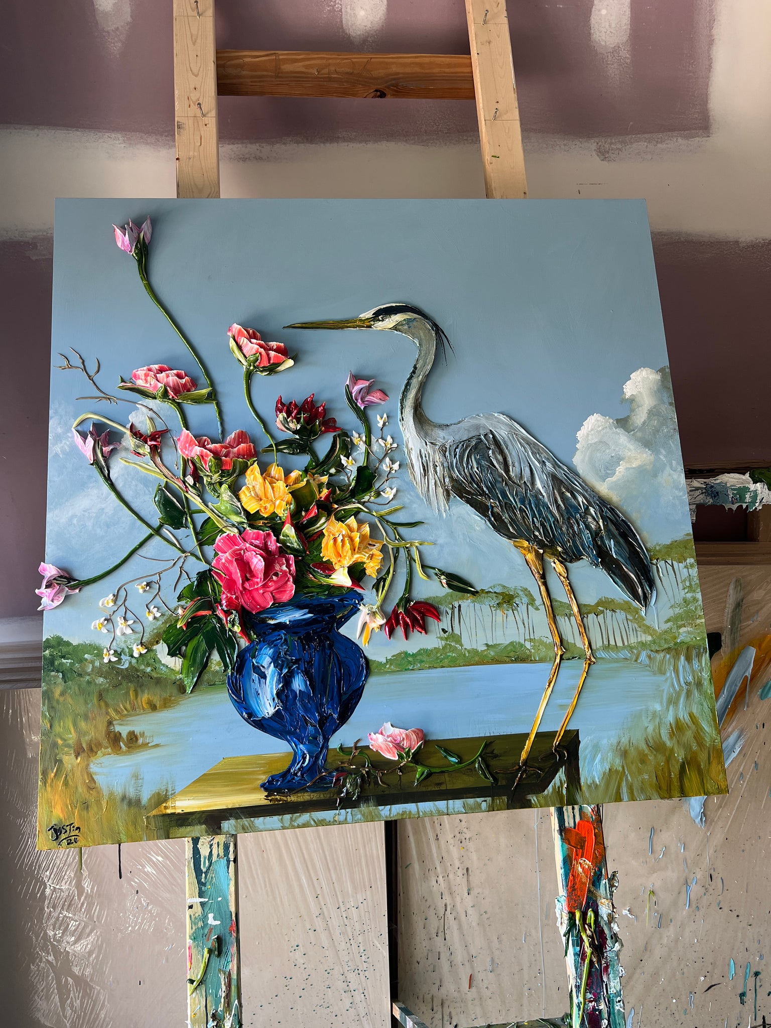 Heron and Vase, 48x48