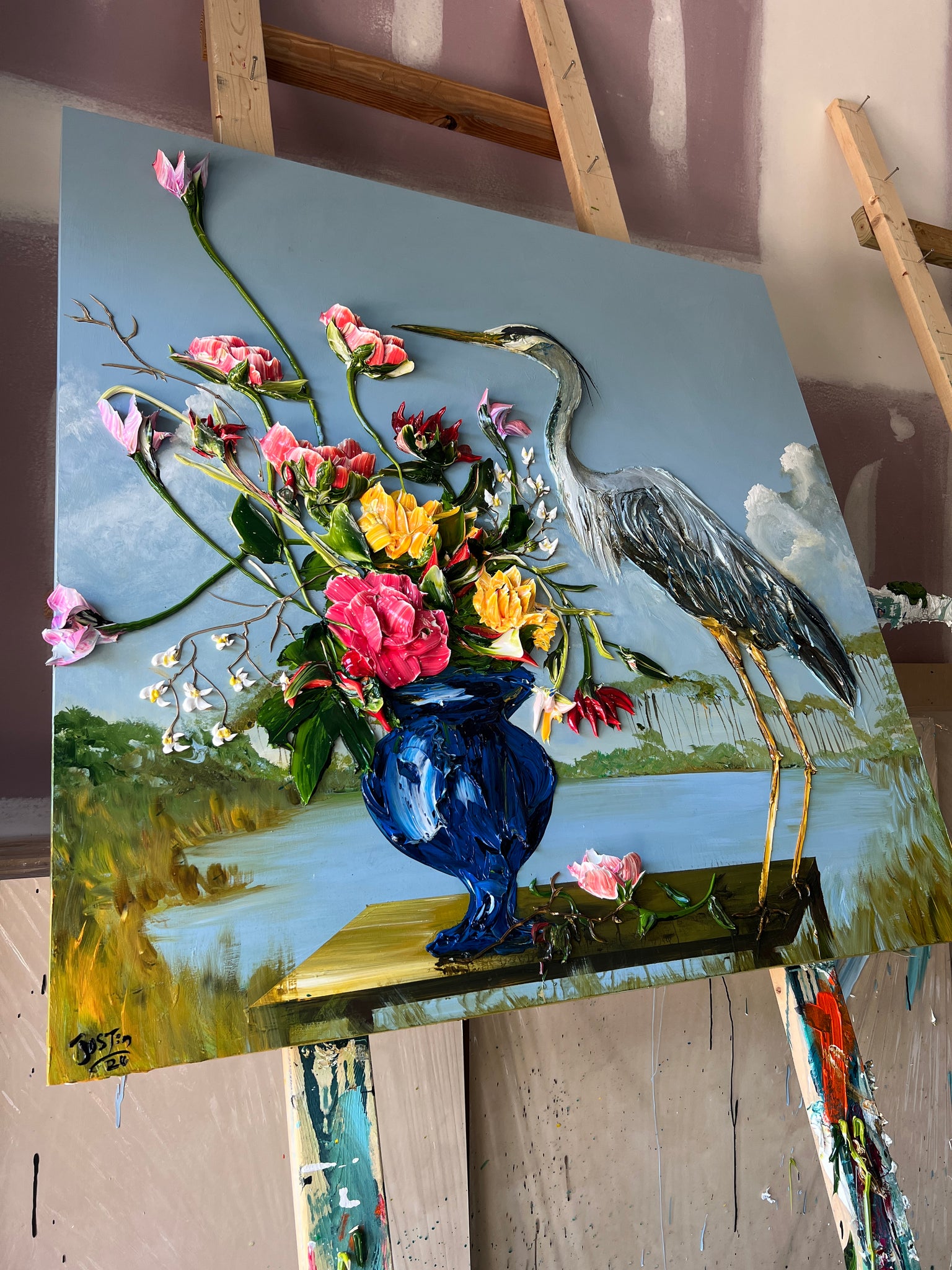 Heron and Vase, 48x48