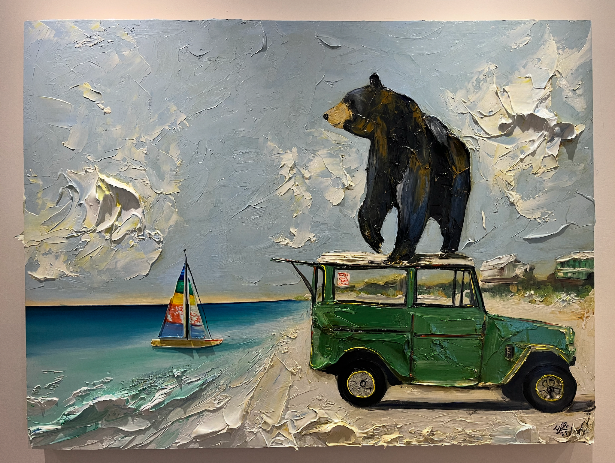 36x48 30a Bear on the Truck on the Beach