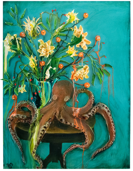 Still Life Ikebana Octopus, 36x48 – Justin Gaffrey