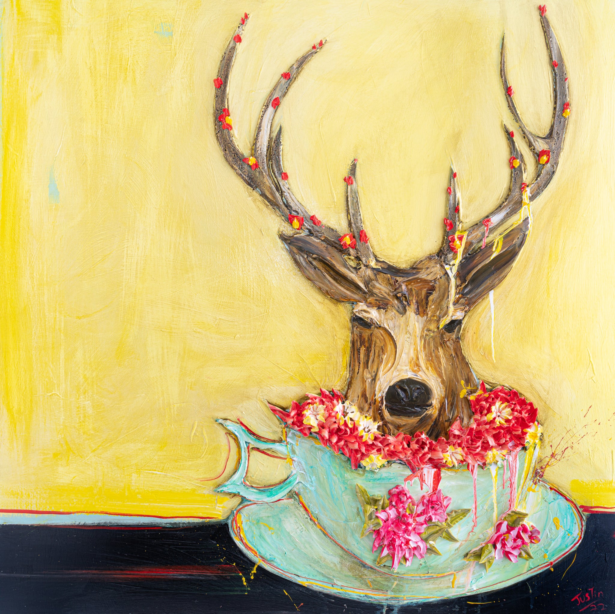 Ikebana Stag And Teacup, 48x48