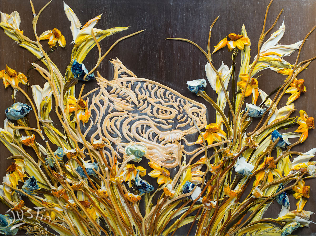 LOT 32 | 1125 AUCTION | TIGER IN WILDFLOWERS 48x36